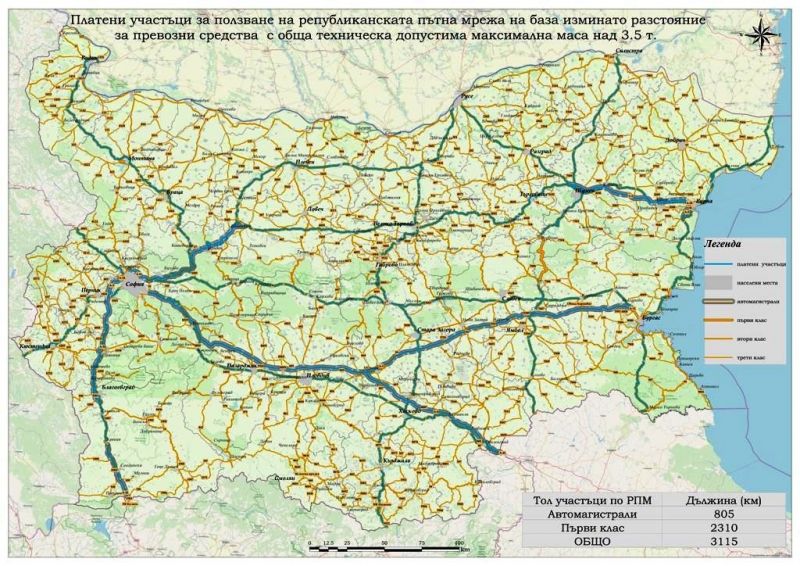 road map of bulgaria showing the routes for truck vehicles
